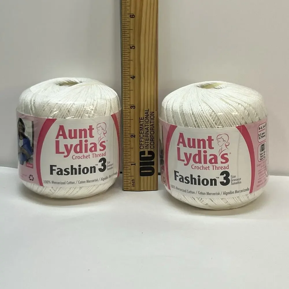 Aunt Lydia's Fashion 3 Crochet Thread White 100% Mercerized Cotton 2 Pack 300yds
